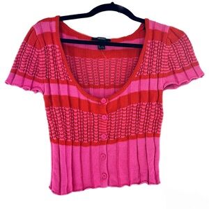 Forever 21 Pink and Red Button Down Knit Top